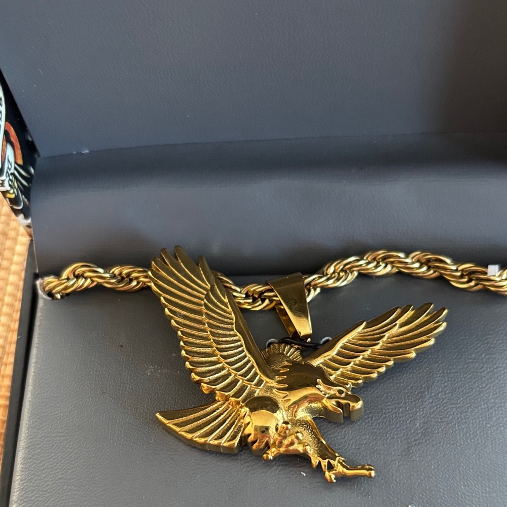 Ed Hardy Yellow Gold Eagle Pendant Necklace 26”